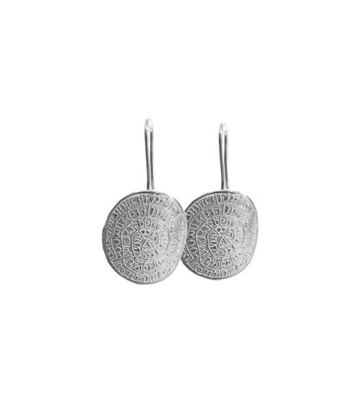 Phaistos Disk Curved Earrings - Silver 925 Gold Plated - Sterling Silver 925