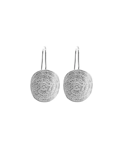 Phaistos Disk Curved Earrings - Silver 925 Gold Plated - Sterling Silver 925