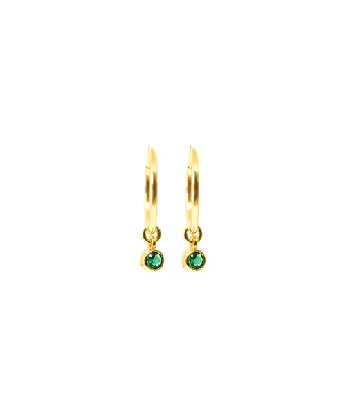 Medium Plain Hoops with Green Zircon - Silver 925 and Gold Plated - Sterling Silver 925