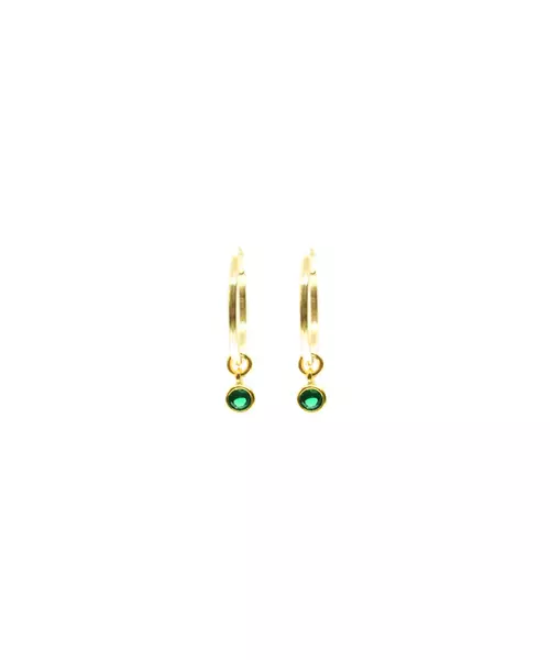 Small Plain Hoops with Green Zircon - Silver 925 and Gold Plated - Sterling Silver 925