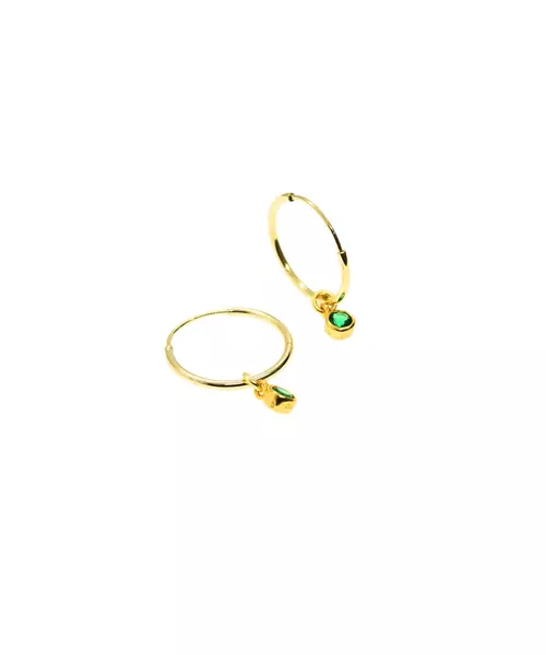 Small Plain Hoops with Green Zircon - Silver 925 and Gold Plated - Sterling Silver 925