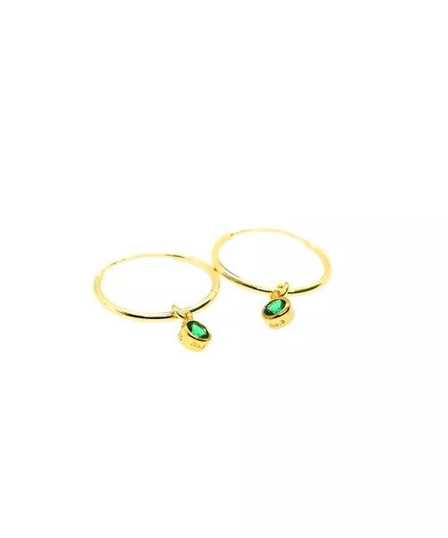 Medium Plain Hoops with Green Zircon - Silver 925 and Gold Plated - Sterling Silver 925