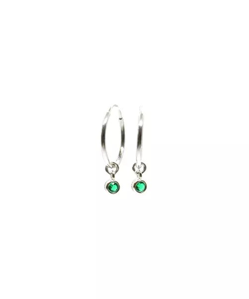 Small Plain Hoops with Green Zircon - Silver 925 and Gold Plated - Sterling Silver 925