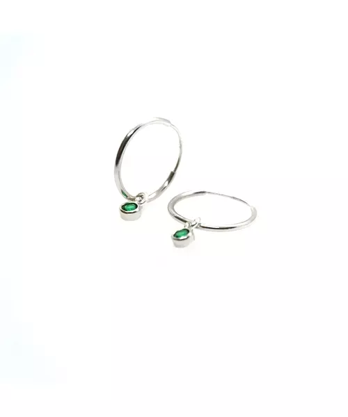 Small Plain Hoops with Green Zircon - Silver 925 and Gold Plated - Sterling Silver 925