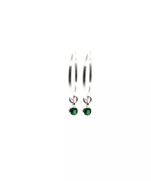 Medium Plain Hoops with Green Zircon - Silver 925 and Gold Plated - Sterling Silver 925