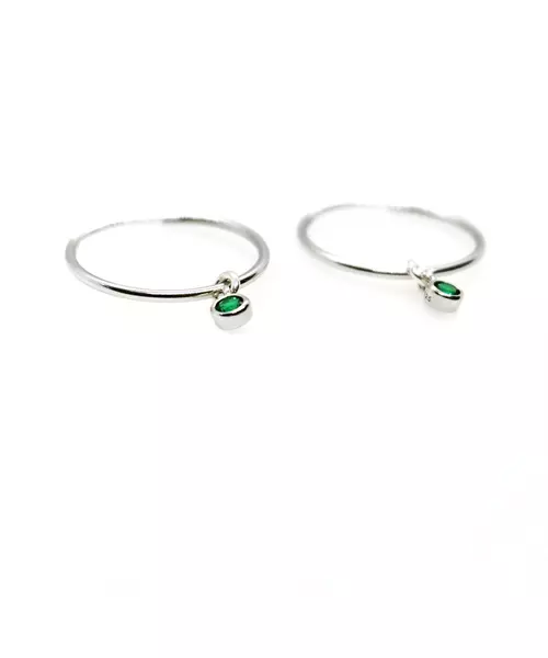 Medium Plain Hoops with Green Zircon - Silver 925 and Gold Plated - Sterling Silver 925