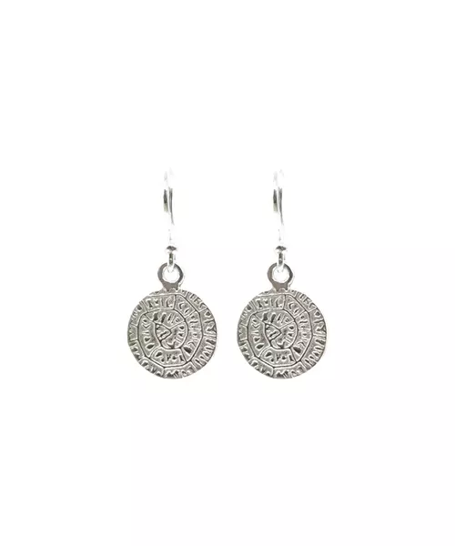 Phaistos Disk Small Hanging Earrings - Silver 925 Gold Plated