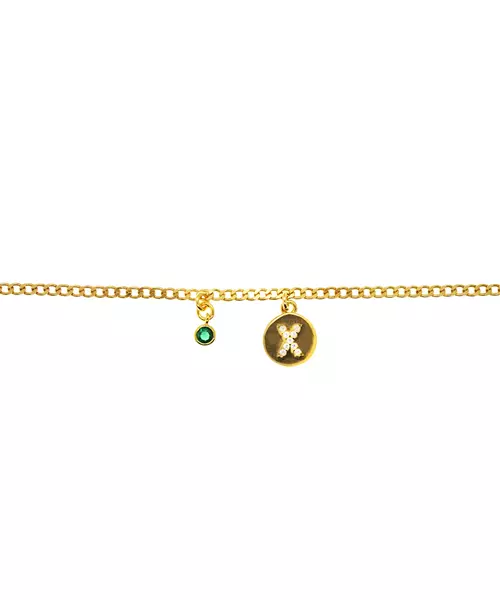 Bracelet Letter & Colored Zircon- Silver 925 Gold Plated - Green