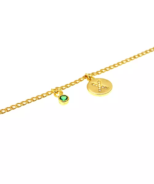 Bracelet Letter & Colored Zircon- Silver 925 Gold Plated - Green