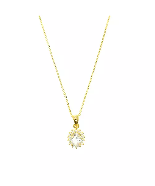 Necklace Diana with White Stone and Zircons - Silver 925 Gold Plated