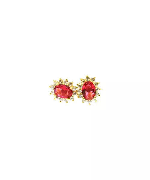 Diana Earrings with Red and White Zircons - Silver 925 Gold Plated