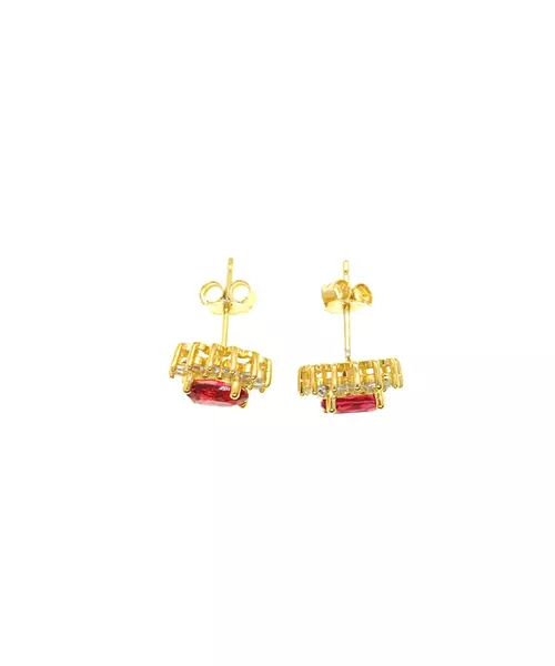 Diana Earrings with Red and White Zircons - Silver 925 Gold Plated