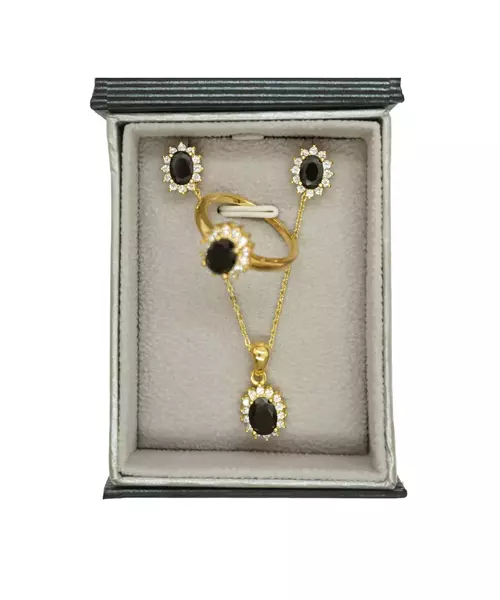 Necklace Diana with Black Stone and Zircons - Silver Gold Plated