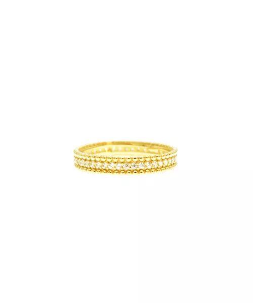 9ct Gold Zircons and Rounded Finish Ring - Wedding Band