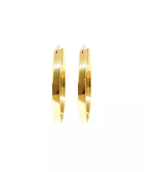 9ct Gold Hoops - Plain Thick Flat 3.2 cm