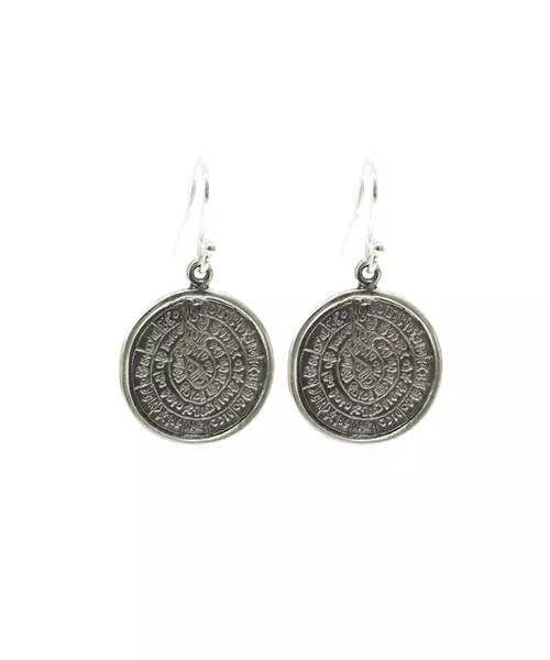 Phaistos Disk Big Hanging Earrings - Silver 925 Gold Plated