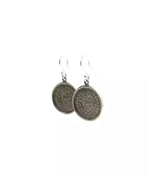 Phaistos Disk Big Hanging Earrings - Silver 925 Gold Plated