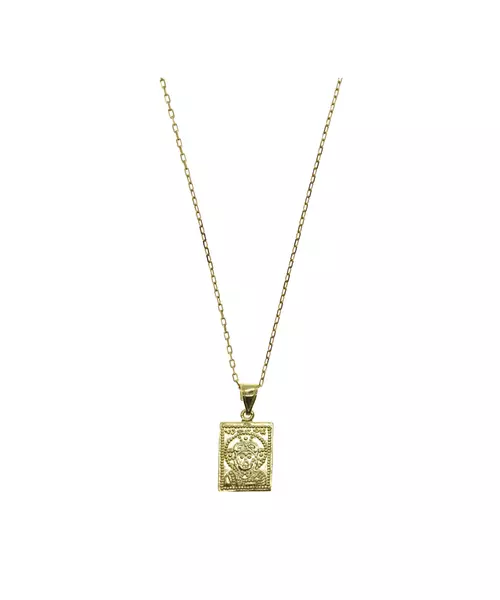 9ct Gold Pendant - Constantinato Double Face Diamond Shape with Pink Zircons - 50 cm