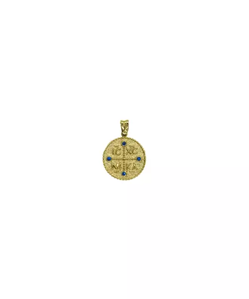 9ct Gold Pendant - Constantinato Double Face with Blue Zircons - No Chain(Only Pendant)