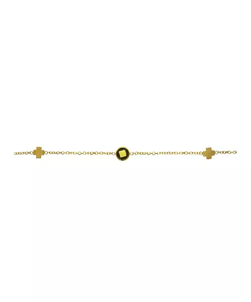 9ct Gold Bracelet - Rounded Crosses and Green Stone