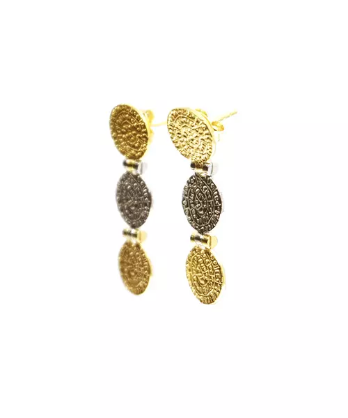 Phaistos Disk Double Color Long Earrings - Silver 925 Gold Plated