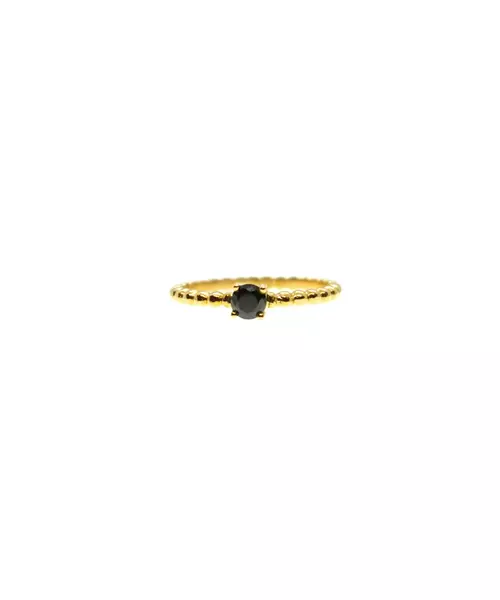 9ct Gold Ring -One Black Zircon