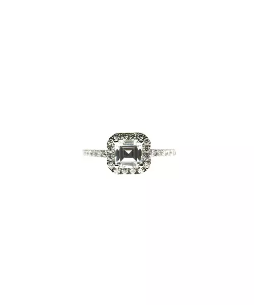 9ct White Gold Ring - Square with zircons