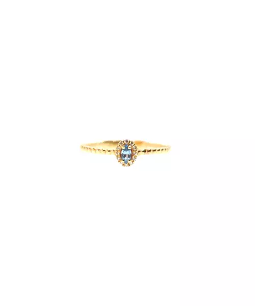 9ct Gold Ring - Oval small Aqua and white zircons