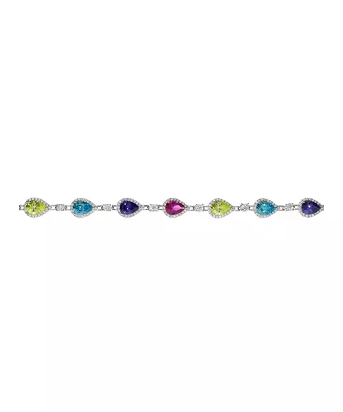 Silver 925 Bracelet - Multicolored Zircons Drop Shape