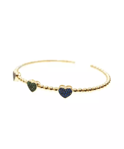 Silver Gold Plated Bangle - 3 colored zircons hearts