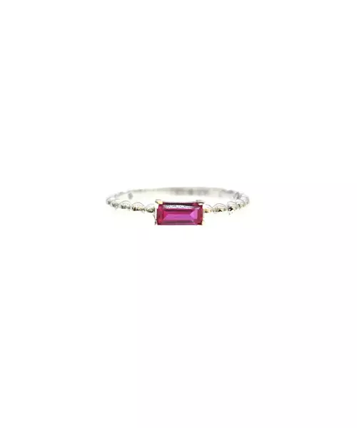 9ct White Gold - Pink Colored Baquette