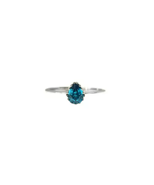 9ct White Gold - Drop Shape Blue Zircon