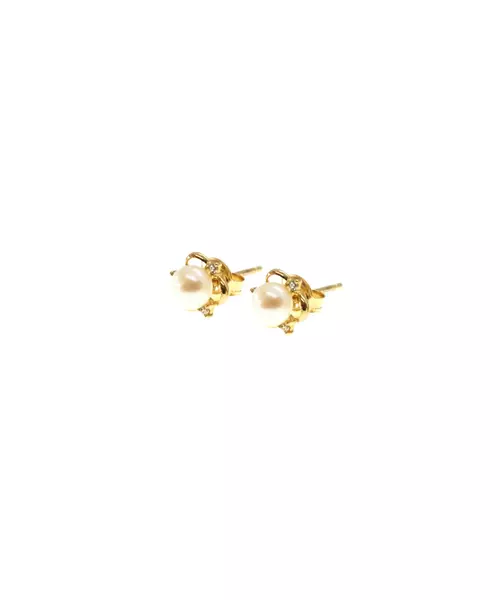 Earrings with Pearl and Zircons - 9ct Gold