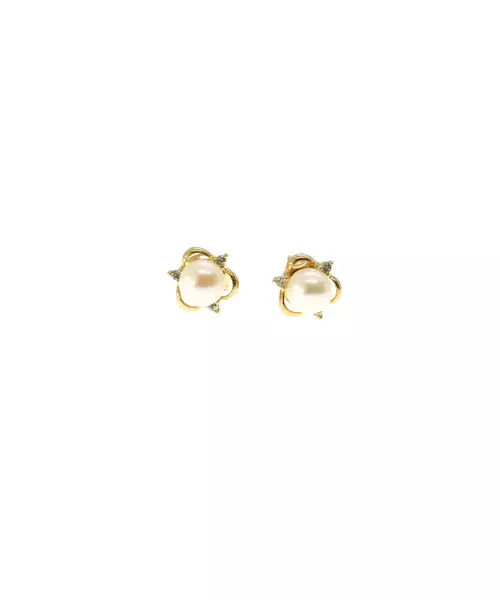 Earrings with Pearl and Zircons - 9ct Gold