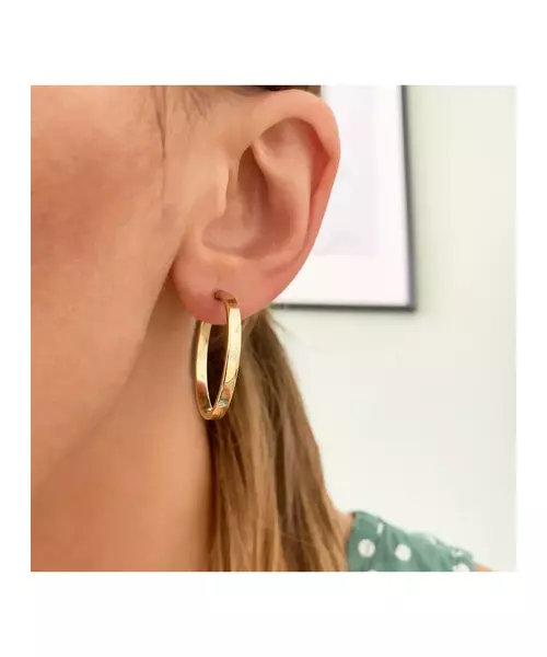 9ct Gold Hoops - Plain Thick Flat 3.2 cm