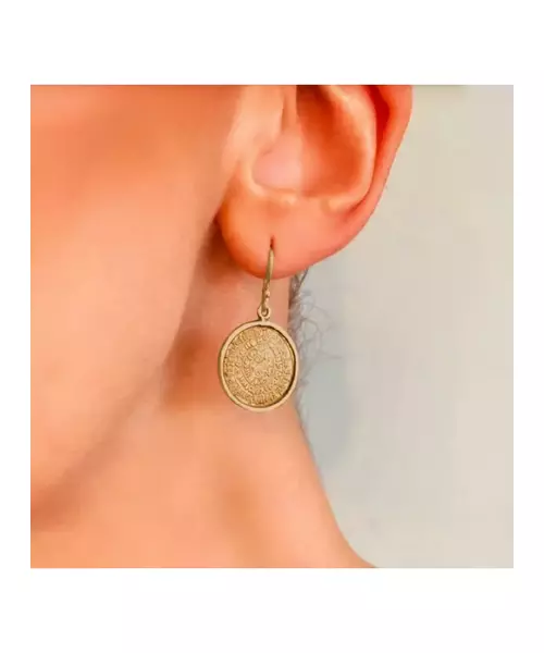 Phaistos Disk Big Hanging Earrings - Silver 925 Gold Plated