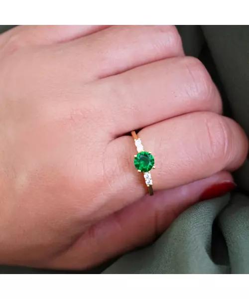 Silver 925 Gold plated ring - Main stone Green with zircons