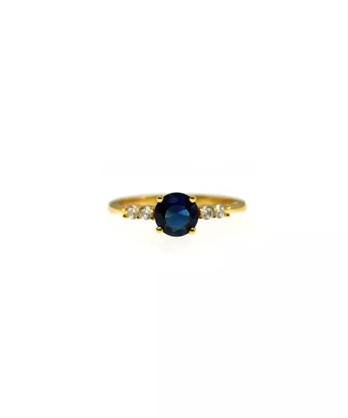 Silver 925 Gold plated ring - Main stone Dark Blue with zircons