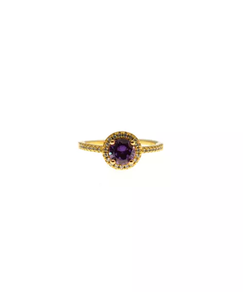 Silver 925 Gold plated ring - Main stone purple with zircons