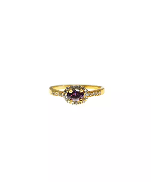 Silver 925 Gold plated ring - Main stone purple with zircons