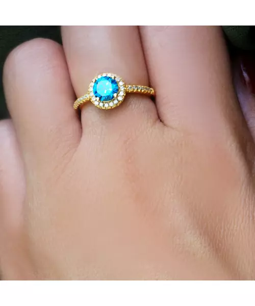 Silver 925 Gold plated ring - Main stone Blue with zircons