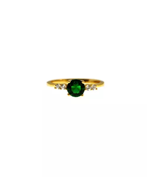 Silver 925 Gold plated ring - Main stone Green with zircons