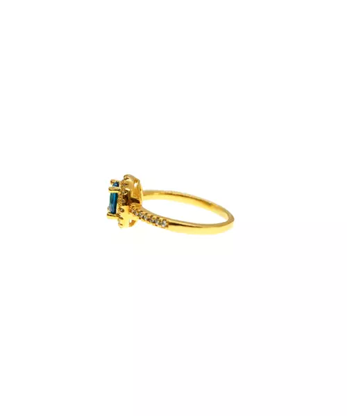 Silver 925 Gold plated ring - Main stone Blue with zircons