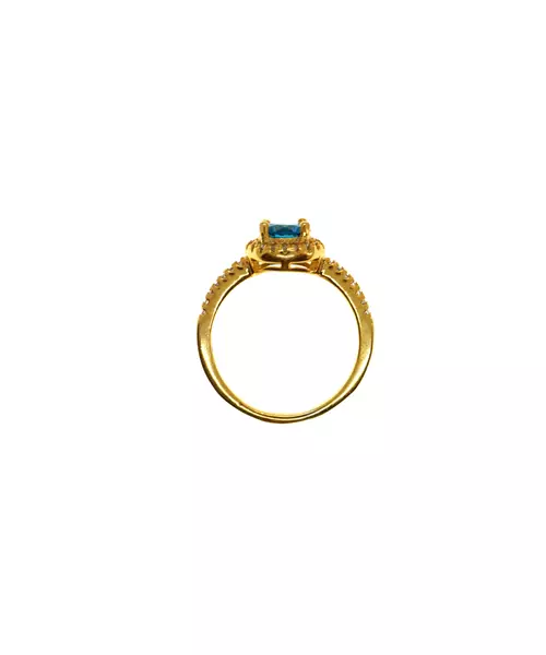 Silver 925 Gold plated ring - Main stone Blue with zircons