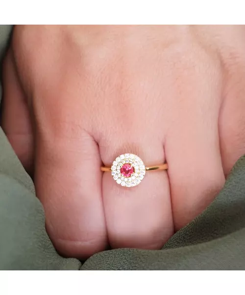 Silver 925 Gold plated ring - Main stone Red with zircons