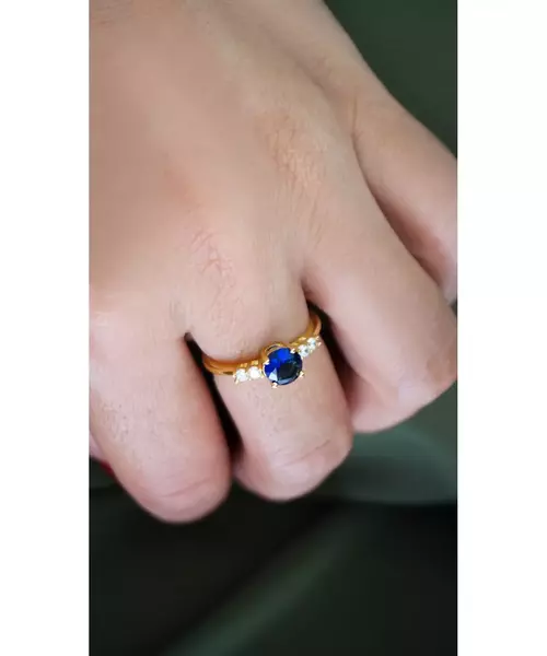 Silver 925 Gold plated ring - Main stone Dark Blue with zircons