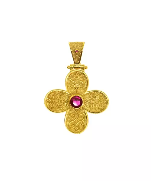 Silver 925 Gold Plated Byzantine cross with pink zircon - 50 cm