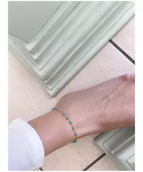 Rosary Light Blue Stones Anklet - Silver 925 Gold Plated