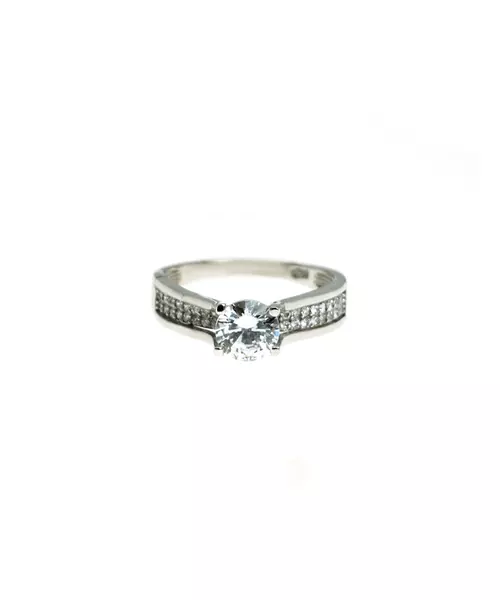 Round Brilliant Engagement Ring with Diamond Double Side Stones