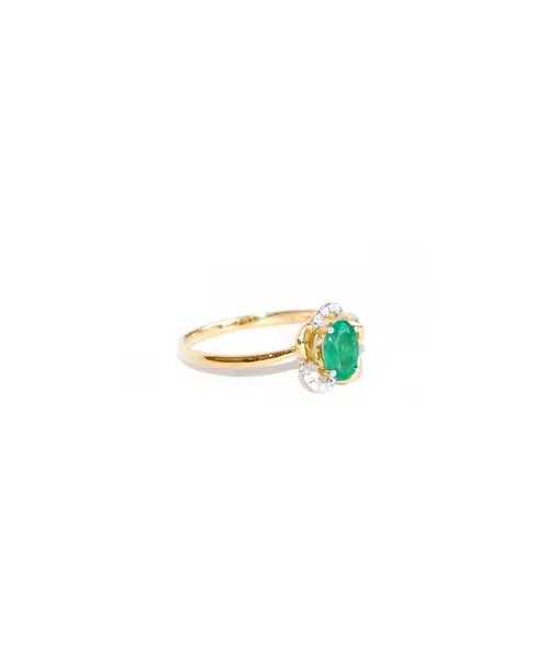 18ct Yellow Gold Vintage Emerald Ring with Diamonds